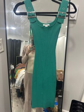 Bar III Teal Ribbed Buckle-Strap Midi Dress